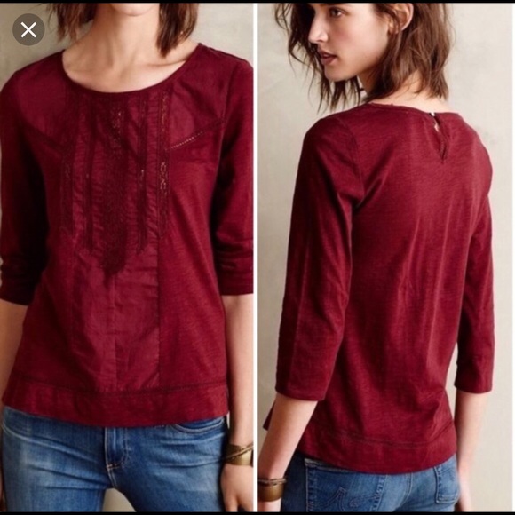 Anthropologie Tops - 🌹HP🌹Anthropologie Meadow Rue Maroon Ruffle Tee